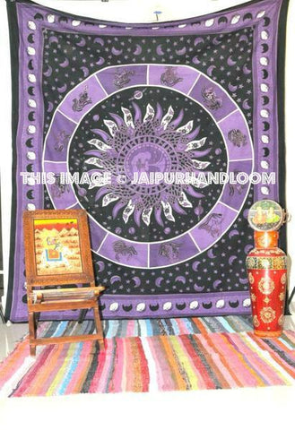 Sun and Moon Tapestry purple zodiac tapestry wall tapestry for dorms-Jaipur Handloom