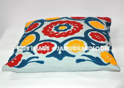 Suzani embroidered Pillow Cover , Suzani Pillow,Decorative Throw Pillow, Indian Pillow Cover, Suzani Cushion Cover, Large Pillow-Jaipur Handloom