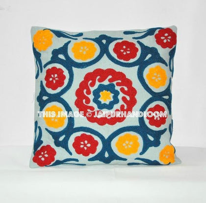 Suzani embroidered Pillow Cover , Suzani Pillow,Decorative Throw Pillow, Indian Pillow Cover, Suzani Cushion Cover, Large Pillow-Jaipur Handloom