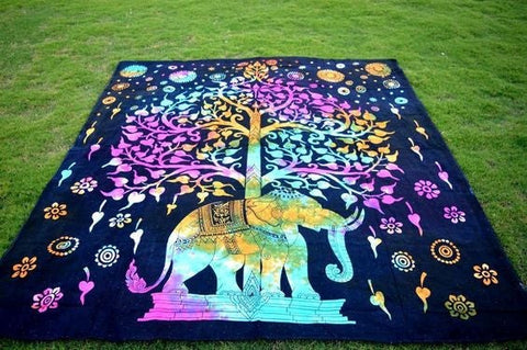 Tie dye Tree Of Life Tapestry elephant Tapestry wall hangings-Jaipur Handloom