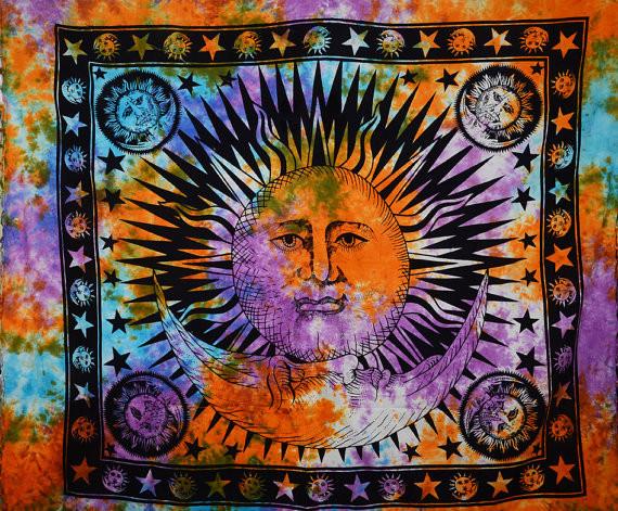Tie dye tapestry Celestial Sun and Moon Tapestry Wall Hanging Dorm room-Jaipur Handloom