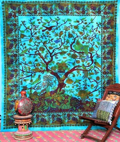 Tree of life tapestry wall hanging bohemian dorm room queen bedding blanket-Jaipur Handloom