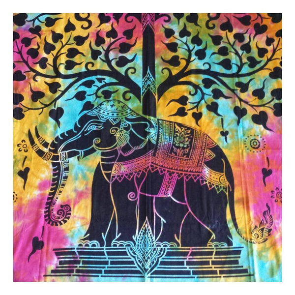 Tree of life wall tapestry Tie dye elephant tapestry dorm tapestry-Jaipur Handloom