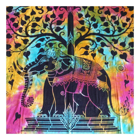 Tree of life wall tapestry Tie dye elephant tapestry dorm tapestry-Jaipur Handloom