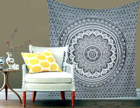 Trippy grey ombre tapestry bohemian tapestry wall hanging for dorm decor-Jaipur Handloom