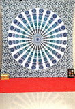 Trippy psychedelic tapestry blue and white mandala bedding blanket-Jaipur Handloom