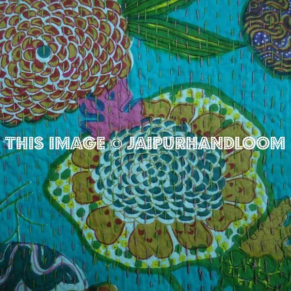 Tropicana Kantha Throw Queen Cotton Quilt Bohemian Kantha Bed Cover
