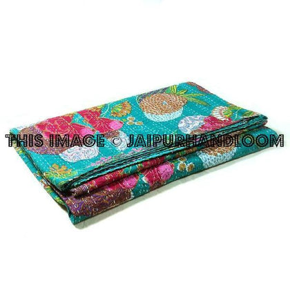 Tropicana Kantha Throw Queen Cotton Quilt Bohemian Kantha Bed Cover