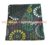 Tropicana kantha quilt in suzani style queen size bedspread coverlet indian kantha throw