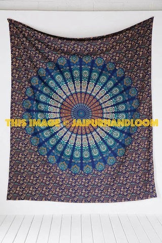 Turquoise Dreams Mandala Tapestry-Jaipur Handloom