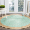 Turquoise Green and Golden Jute 6 Feet Round Area Rug for Living Room Floor | Jaipur Handloom