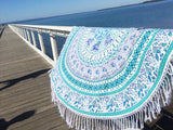 Turquoise Indian Mandala Round Cotton Tablecloth 70" Round Beach Towel-Jaipur Handloom