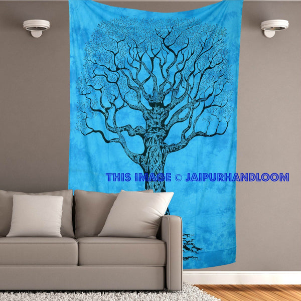 Turquoise tree tapestry psychedelic tree of life wall hanging for dorm room-Jaipur Handloom