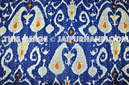 Twin Ikat Quilt, Kantha Quilt, Kantha Bedspread, Kantha Throw, Ikat Bedspread, Twin Kantha Bed Cover, Twin Coverlet, Ikat Bed Cover Bedding-Jaipur Handloom