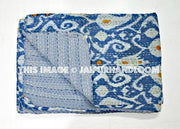Twin Ikat Quilt, Kantha Quilt, Kantha Bedspread, Kantha Throw, Ikat Bedspread, Twin Kantha Bed Cover, Twin Coverlet, Ikat Bed Cover Bedding-Jaipur Handloom