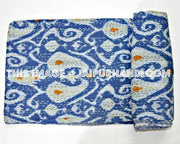 Twin Ikat Quilt, Kantha Quilt, Kantha Bedspread, Kantha Throw, Ikat Bedspread, Twin Kantha Bed Cover, Twin Coverlet, Ikat Bed Cover Bedding-Jaipur Handloom