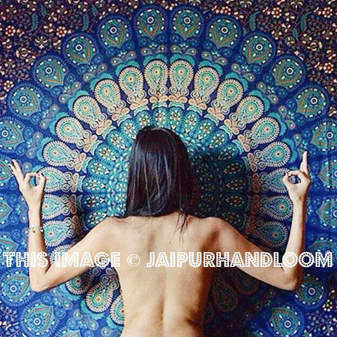 Twin Indian Blue Hippie Mandala Tapestry Wall Hanging Boho Gypsy Decor-Jaipur Handloom