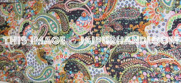 Twin Kantha Quilt Bohemian Black Paisley Quilted Coverlet Kantha Blanket
