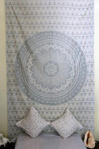 Twin Mandala Bedspread Bohemian Gray Dorm Room Tapestry Poster-Jaipur Handloom