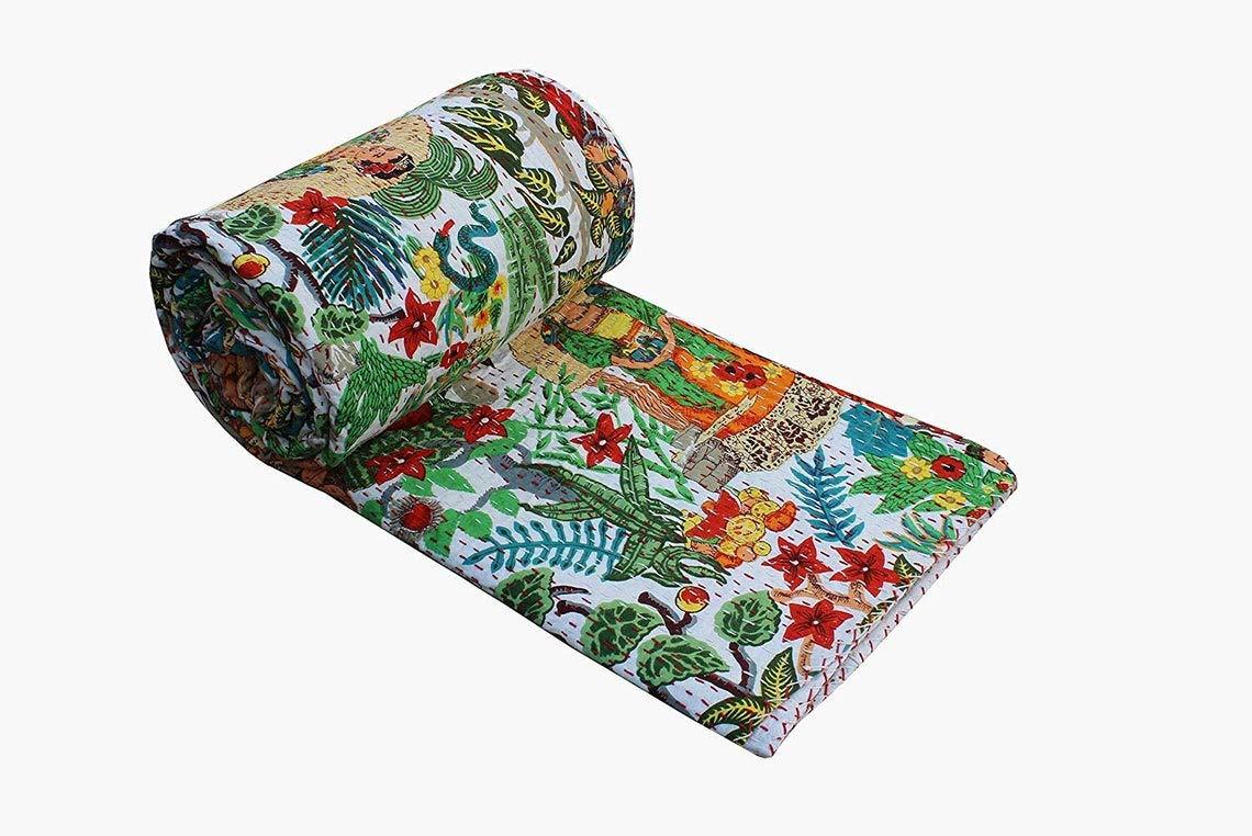 100% Cotton Quilted Frida Kahlo Kantha Blanket