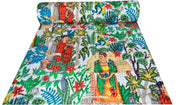 antique pattern frida kahlo kantha bed cover