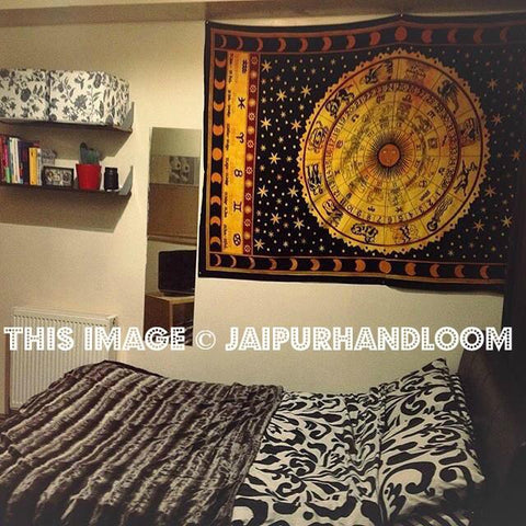 Twin Yellow Zodiac Meditation Yoga Tapestry Sofa Cotton Beach Blanket