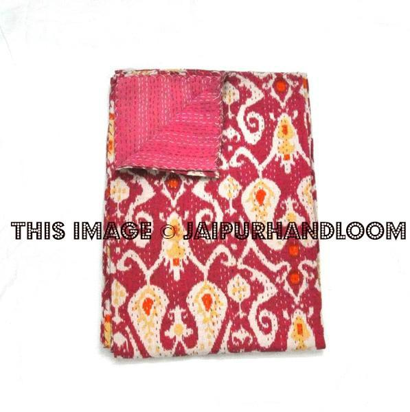 Twin kantha quilt in pink ikat throw ikat kantha quilt