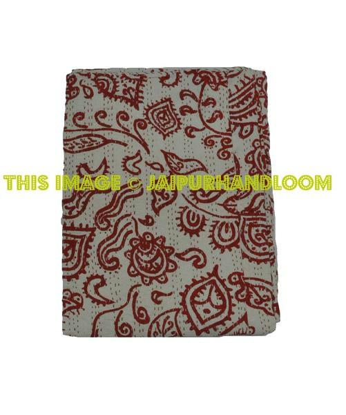 Twin kantha throw in Red indian throw boho kantha quilt