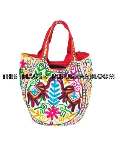 Two Elephants Handmade Women's Handbag Tote Ethnic Shoulder Boho Bag-Jaipur Handloom