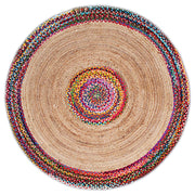 Jaipur handloom Natural Jute and Multi Cotton Chindi Reversible Design Braided Rug, Hand Woven & Reversible Design Rug, Vibrant Fabric Rugs, for Living Room, Bedroom, Kitchen, Garden