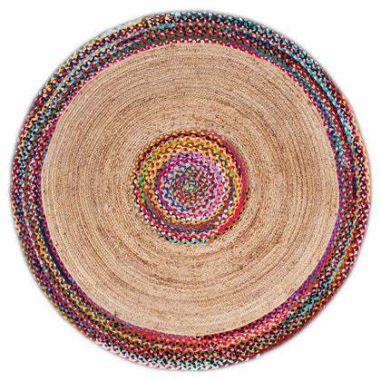 Jaipur handloom Natural Jute and Multi Cotton Chindi Reversible Design Braided Rug, Hand Woven & Reversible Design Rug, Vibrant Fabric Rugs, for Living Room, Bedroom, Kitchen, Garden
