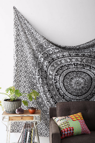 Urban Outfitters Tapestry Black and white dorm decor wall hanging-Jaipur Handloom