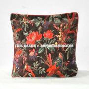 Velvet Pillow In Bird Print, Brown Velvet Pillow, Decorative Brown Throw Pillow, Pillow Cover, Cushion Cover, Indian Pillow, Floor Pillow-Jaipur Handloom