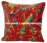 Velvet Pillow In Bird Print, Velvet Pillow Cover, Decorative Throw Pillow, Cushion Cover, Indian Pillow Cover, Floor Pillow cushion-Jaipur Handloom