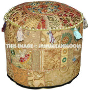 Vintage Bohemian Embroidered Pouf Ottoman Footstool Cover-Jaipur Handloom
