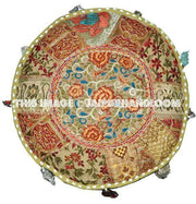 Vintage Bohemian Embroidered Pouf Ottoman Footstool Cover-Jaipur Handloom