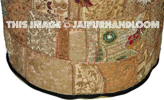 Vintage Bohemian Embroidered Pouf Ottoman Footstool Cover-Jaipur Handloom