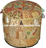 Vintage Bohemian Embroidered Pouf Ottoman Footstool Cover-Jaipur Handloom