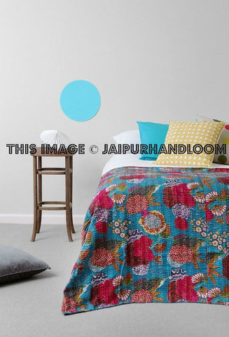 Vintage Kantha Quilt Handmade Indian Cotton Throw Twin Blanket Bedding Bedspread Queen-Jaipur Handloom
