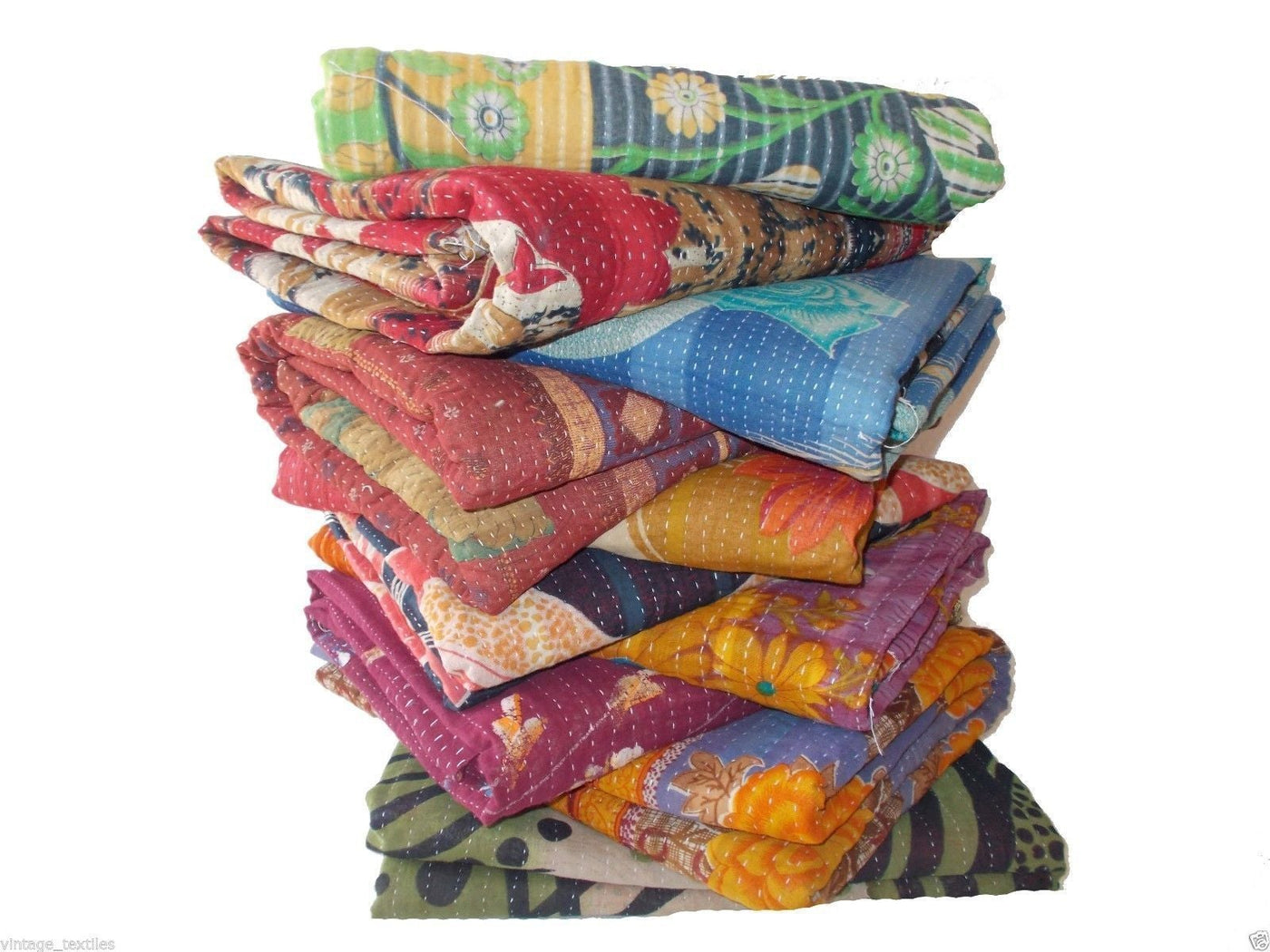 Vintage Kantha Quilt Wholesale - 10 pc lot of vintage sari kantha quilt throw-Jaipur Handloom