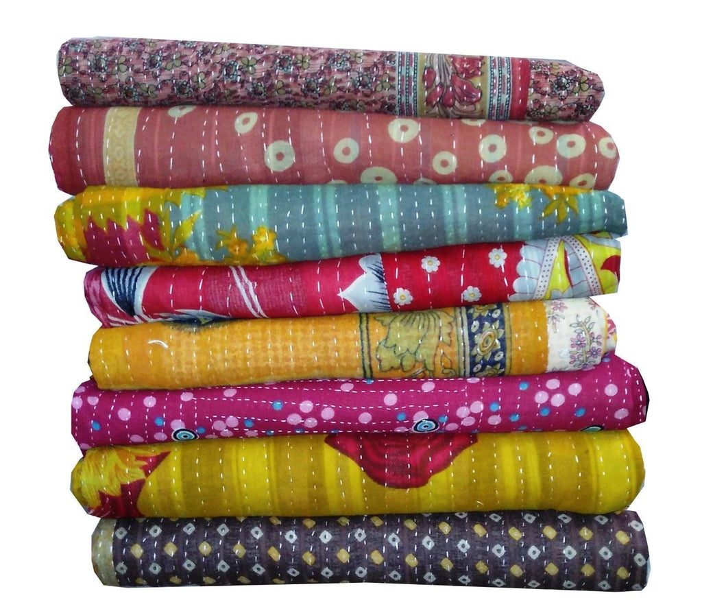 Handmade Indian Kantha Quilt – Vintage Reversible Throw, Twin Size, 100% Cotton, Wholesale Lot