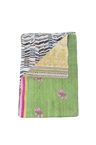 green kantha quilt blanket