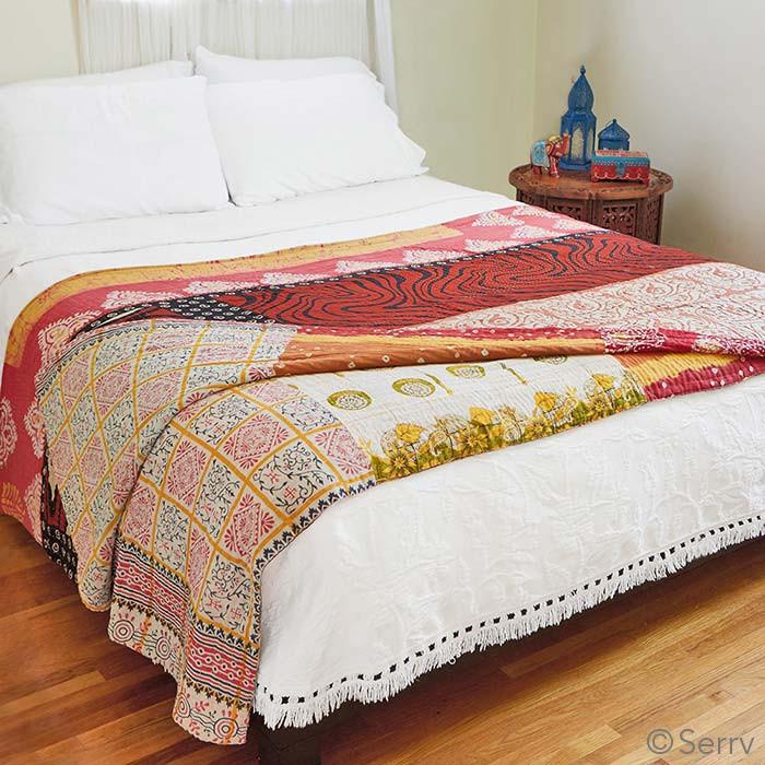 Vintage Kantha Throw Indian Sari Patchwork Quilt - A Wedding Gift-Jaipur Handloom