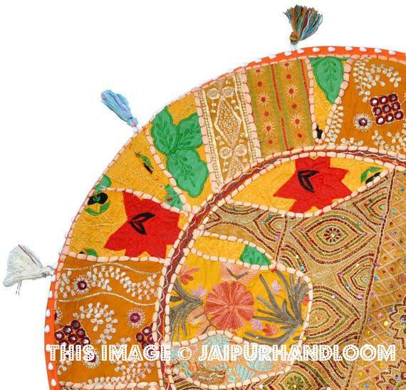 Vintage Patchwork 17" Floor Pillow Cushion Bohemian Embroidered Pouf Bean Bag