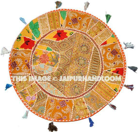 Vintage Patchwork 17" Floor Pillow Cushion Bohemian Embroidered Pouf Bean Bag