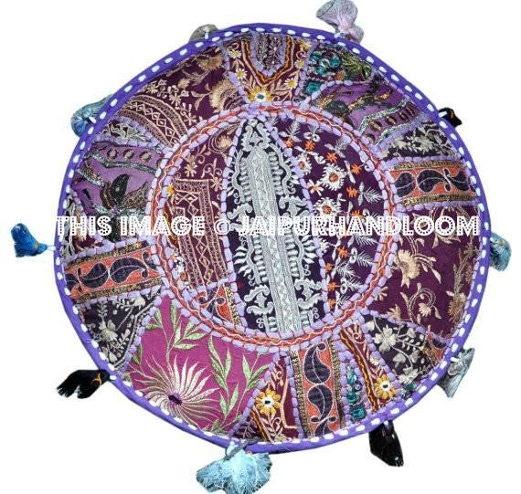 Vintage Patchwork Indian Pouf-Jaipur Handloom