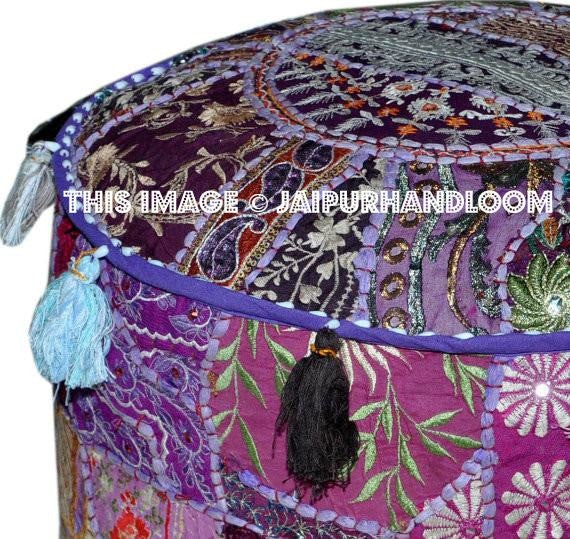 Vintage Patchwork Indian Pouf-Jaipur Handloom