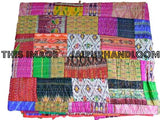 Vintage indian sari quilt, Twin kantha quilt, kantha sari throw-Jaipur Handloom