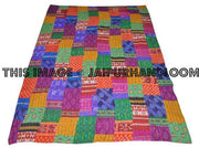Vintage indian sari quilt, Twin kantha quilt, kantha sari throw-Jaipur Handloom