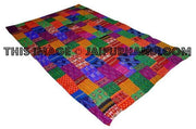 Vintage indian sari quilt, Twin kantha quilt, kantha sari throw-Jaipur Handloom
